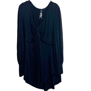 Melissa McCarthy Seven Womens Knit Tunic 1X Black Criss Cross Bodice Long Sleeve
